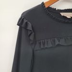 Philosophy  Womens Shift Dress Small Black Ruffle Frilly Long Sleeve Jersey Mini Photo 2