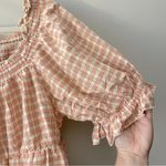 Old Navy Smocked Plaid Puff-Sleeve Babydoll Top Size Large Pink Beige Cream Photo 2