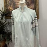 Daisy Fuentes Ribbed 1/4 Zip Sweater Long Sleeve High Neck Light Blue White Gray Photo 1