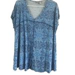 Kenar  Size 2X Paisley Blue and White V Neck Blouse Photo 7
