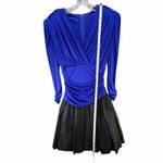 Vintage 80s Filigree Cocktail Dress Womens 10 Blue Black Ruched Drape Retro Glam Photo 9