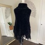 Whimsygoth Black Thick Soft Raw Fringe Asymmetric Poncho Shawl Shrug Sweater OS Size undefined Photo 3