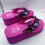 Womens Flip Flops Thong Butterfly Decor Wedge Heel Slippers Shoes Summer Sandals Pink Size 7 Photo 6