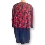 Vintage 80s Dress Silk Suede Leather Paisley Print Drop Waist Burgundy Plus Size Blue Size 18 Photo 1