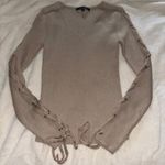 New Look Tan V-Neck Sweater with Lace-Up Sleeves Photo 0