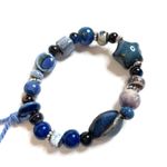 Blue Star Bracelet Tan Speckled Ceramic Beads Tassels Stretchy Photo 2