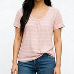 MERCER STREET STUDIO Pink Striped Scoop Neck Tee Size L Photo 0