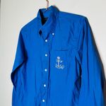 Ralph Lauren Blue Button Up White Nautical Embroidered Long Sleeve Shirt Size 10 Photo 3