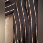 Vince  Navy & Brown Oversized 100% Silk Striped Long Sleeve Shift Shirt Dress; XS Photo 2