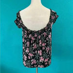 American Eagle soft and sexy floral pink and black off the shoulder top Photo 2