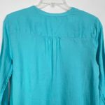 Charter Club  Womens 100% Linen Aqua Blue Button Down Vacation Shirt Sz Medium Photo 6