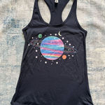 Cosmic Clothing Navy Blue Colorful Planets Racerback Tank Top Women's Small Photo 0