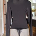 EXPRESS  Body Contour Scoop Neck Long Sleeve Thong Bodysuit, Gray. Size XS Photo 7