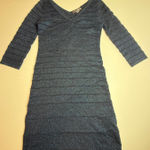 Twenty One Blue Sparkle Bodycon Dress‎ Ruched V Neck Long Sleeve Medium Photo 0