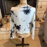 SheIn  Asymmetrical Tie Front Long Sleeve Blouse in Black and White Photo 1