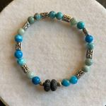 Fun handmade stretch blue beaded bracelet silver separaters lava beads Photo 2