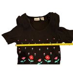 Fashion Bug Vintage Plus Size 14 Black Embroidered Floral Knee Length Dress Short Sleeve Photo 5