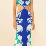 Farm Rio Soft Garden Knit Dress Blue Floral Halter Cut Out Maxi Vacay Size XS Photo 1