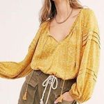 Free People All Tucks Printed Long Sleeve Bodysuit Women’s Small Yellow Photo 0
