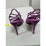 Anne Michelle Womans Strappy Slipon Sandals 8.5 Purple Open Square Toe Stiletto Photo 4