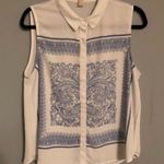 Forever 21 White and Blue Paisley Bandana Print Semi Sheer Sleeveless Tank top Size L Photo 1