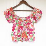 ASTR New The Label Nalda Pink Floral Print Off The Shoulder Top Blouse Large Photo 2