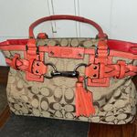 Coach  Tan and Red Signature Shoulder Bag Photo 0