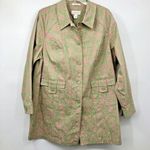 cj banks Trench Coat Womens 1X Used Pink Green Unlined Stretched Photo 1