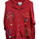 Vintage Hand Loomed Peru‎ Cotton Salsa Hot Air Balloon Novelty Cardigan Size XL Red Photo 0