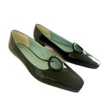 Frances Valentine New York Regan Square Toe Flat Metallic Leather Black Shoes 9 Photo 5