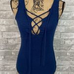 Free People  Emmy Lou Navy Blue Lace Up Tank Top Photo 1