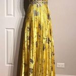 Embellished Formal Evening Prom Gown Crisscross Straps Open Back Metallic Yellow Photo 0