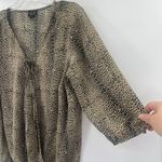 OLM Leopard Blouson Womens Top Sz 1X Peasant Cheetah Tie Neck Cross Over V Photo 4