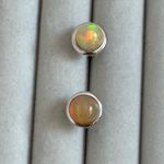 Brand New Natural Opal 9K Solid White Gold Sphere Bezel Settings Earrings/Studs Multiple Photo 2