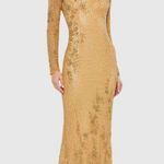 Mac Duggal  5504 Long Sleeve Embellished Evening Gown Dress FLAW Photo 0