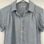 Faherty Hana 100% Linen Shirt Dress Blue Basket Weave Button Collared Size XS Photo 3