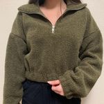 Zaful Half Zip Plain Faux Fur Sweatshirt - Army Green Photo 0