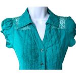 Cotton Express Small Green Short Sleeve Top V-Neck 24b Photo 1