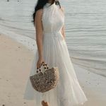 ZARA  maxi sun dress boho crochet belt lace halter flowy summer vacation Photo 6