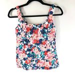Lands' End Tankini Top Underwire Removable Pads Square Neck Floral Pink White 4 Photo 0