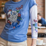 y2k BLINGED OUT TATTOO RHINESTONE BABY LONG SLEEVE TOP XSMALL Size XS Photo 0