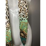 Leopard Baroque Satin Scarf Womens One Size Green Gold Skinny Rectangle Wrap Photo 2