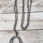 Vintage Necklace Dark Silver Tone / Gray Uneven Oval Pendant Photo 0