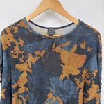 Clara Sun Woo Tunic Top Womens Small Oversized Blue Gold Floral Polyester VTG Photo 1