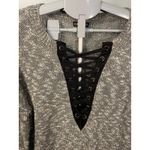 EXPRESS  Women's Gray Marled Lace Up V Neck Long Sleeve Knit Sweater Size S Photo 1