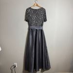 Pisarro Nights Beaded Bodice Satin Maxi Gown Women's 14 Gray Formal Wedding NWT Photo 4