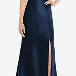 Alfred Sung NWOT SZ 6 Midnight Navy Blue Dress One Shoulder Satin Trumpet Gown Photo 0