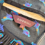 Ranna Gill Blue Bird Print Cap Sleeve Blouse Womens S Crochet Top Shirt Anthro Photo 6