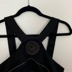 Betsy and Adam  Black Knee Length Cocktail Dress Rouching and Zipper Flower Detail Photo 3