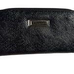Tahari  Black Floral Embossed Leather Double Zipper Wallet 8x4”‎ Photo 0